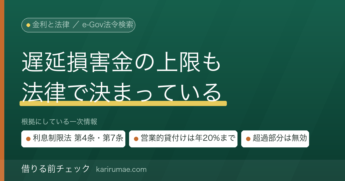 遅延損害金の上限は法律で決まっている｜利息制限法第4条・第7条と貸金業法第42条を原文で確認する