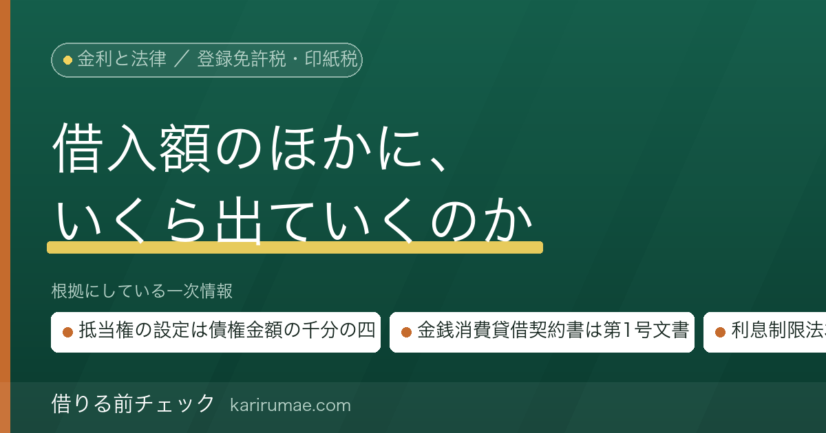 不動産担保ローンでかかる費用｜抵当権設定の登録免許税・契約書の印紙税と、事務手数料が「みなし利息」になるか