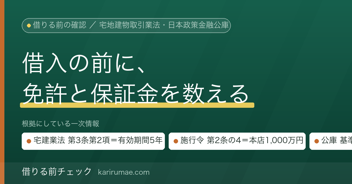不動産業（宅地建物取引業者）がビジネスローンを借りる前に確認すること｜免許の有効期間・営業保証金・公的融資の条件を一次情報で確かめる手順