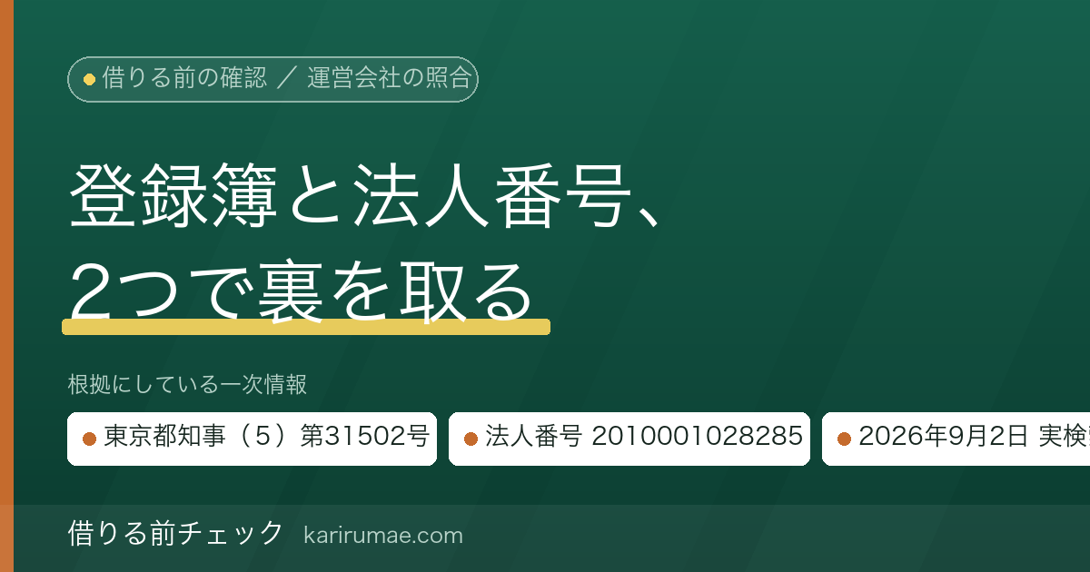 キャッシング「フタバ」の運営会社を公的データで確認する｜フタバ株式会社の貸金業登録番号と法人番号の照合結果（2026年9月2日時点）