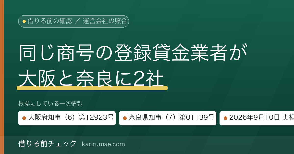クレジットのニチデン(株式会社日電社)の運営会社を公的データで確認する|登録貸金業者は大阪と奈良の2社